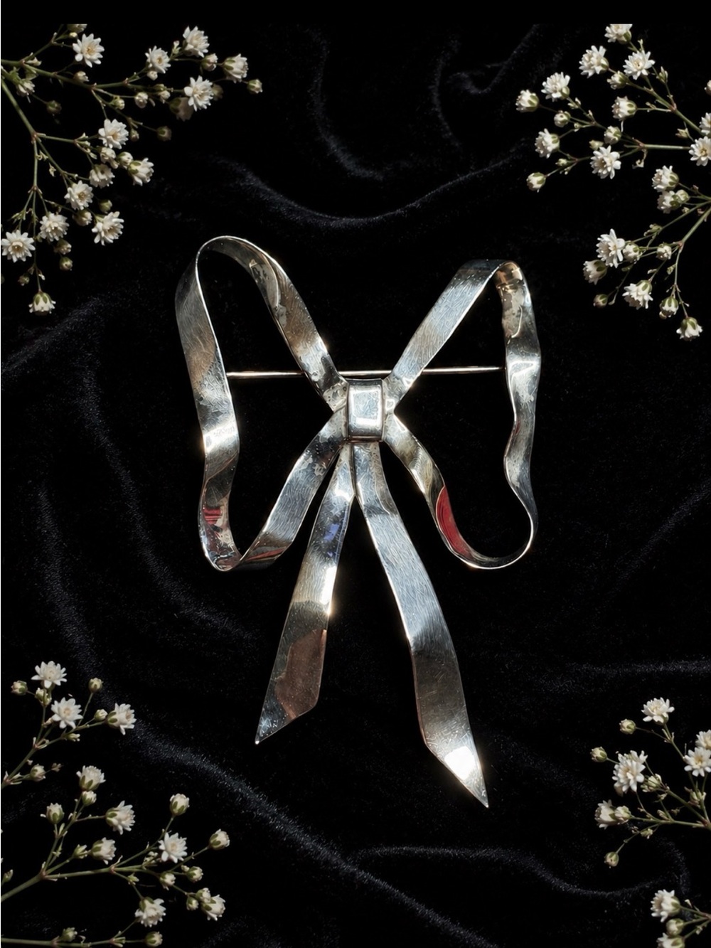 Brooch Bow Ribbon Large Statement Vintage Solid Sterling Silver
